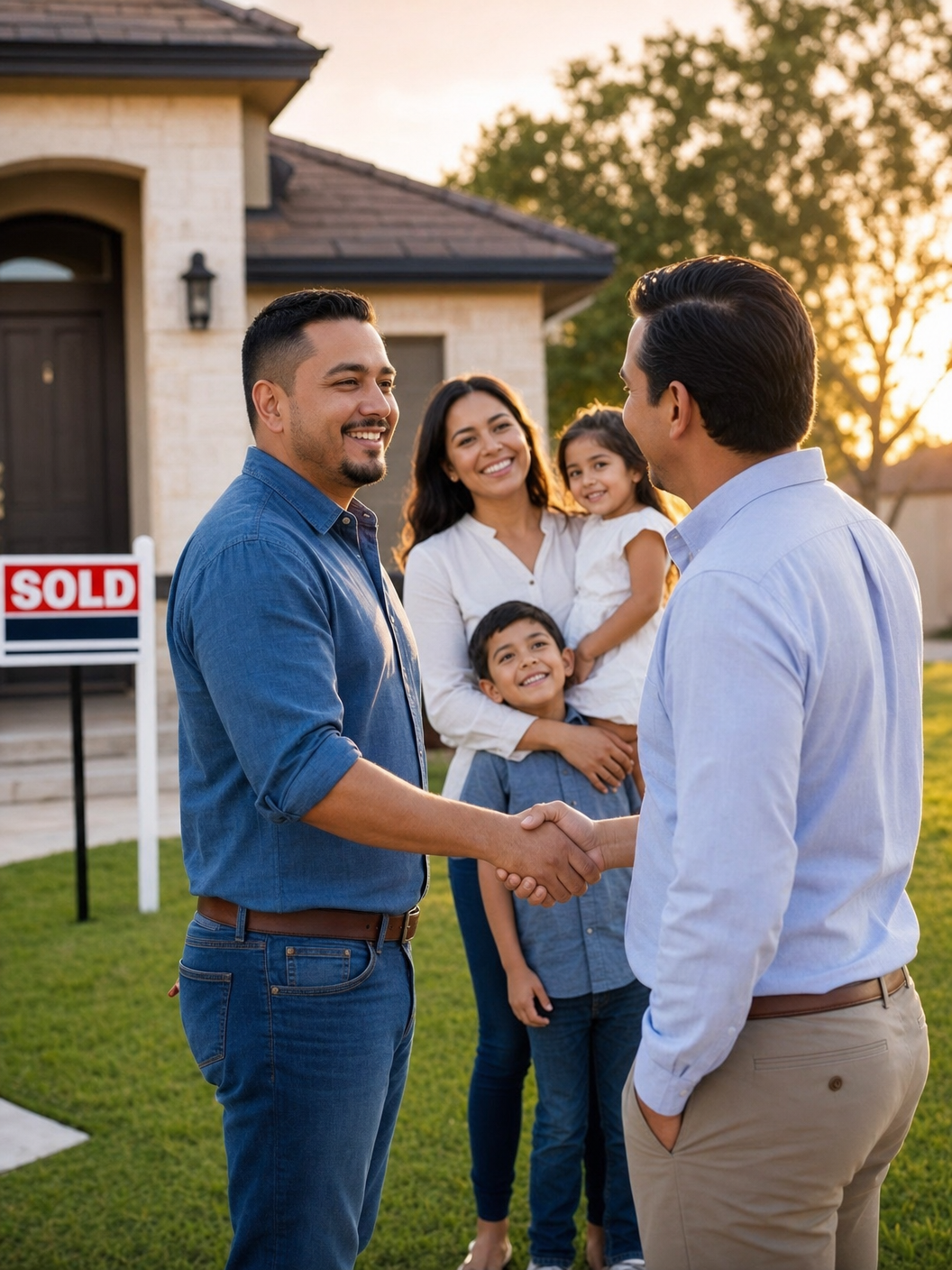 Happy family after selling their home